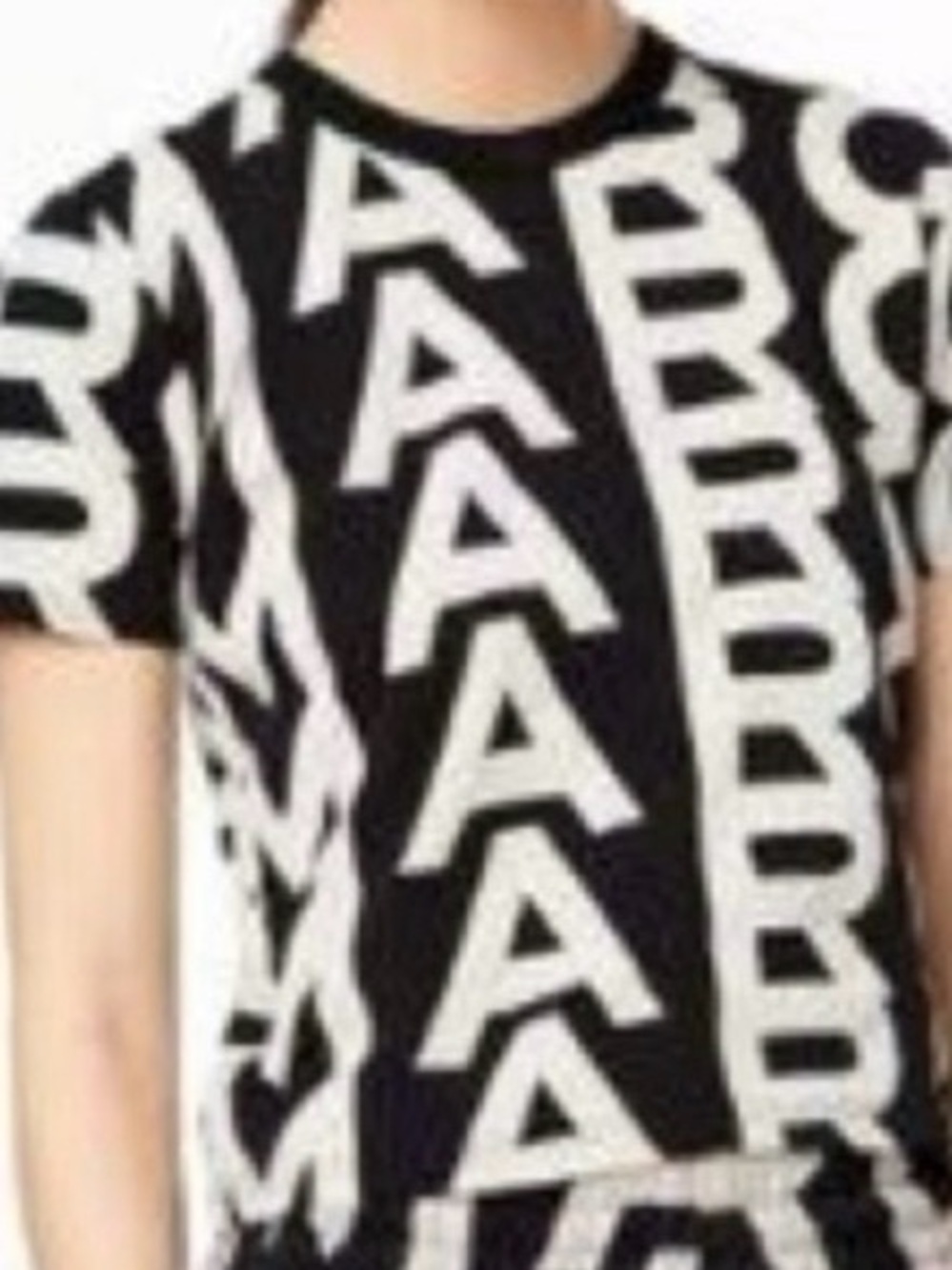 Marc Jacobs Black Tee with Cream Logo Columns - Picture 2 of 4